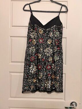 Adrianna Papell Black Beaded Sequin Starburst Dress NEW 8